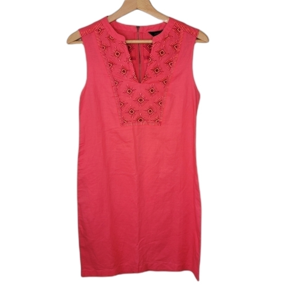NWT J. Crew Linen Blend Embroidered Sheath Dress Size XS